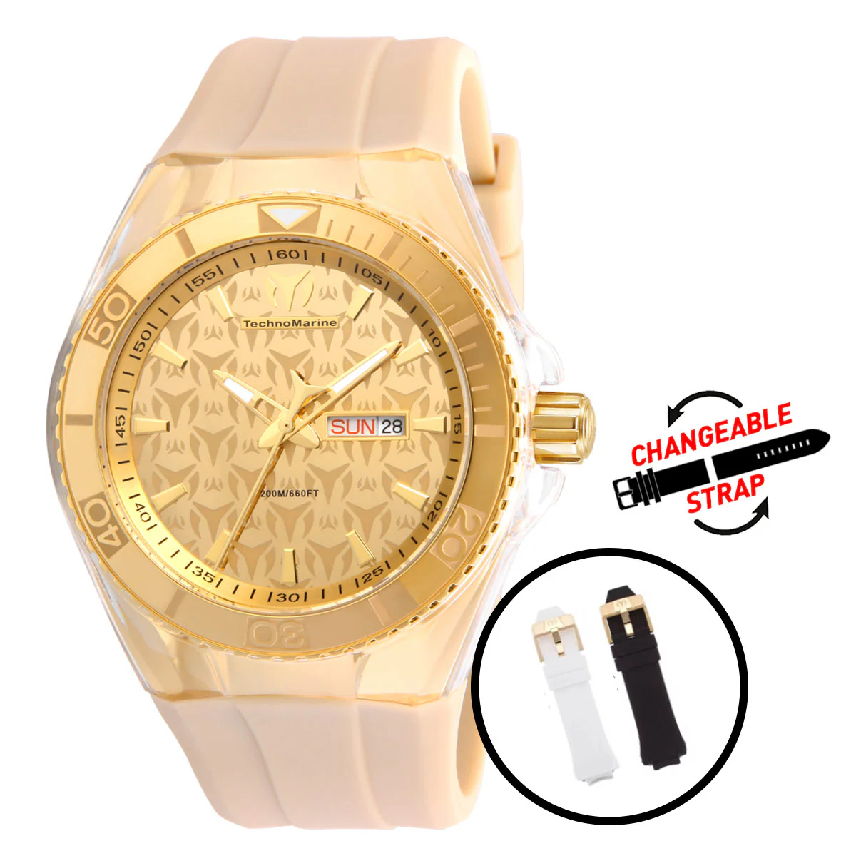 TechnoMarine Cruise Monogram Men's Watch - 46mm, Beige, White, Black with Interchangeable Strap (TM-115064)