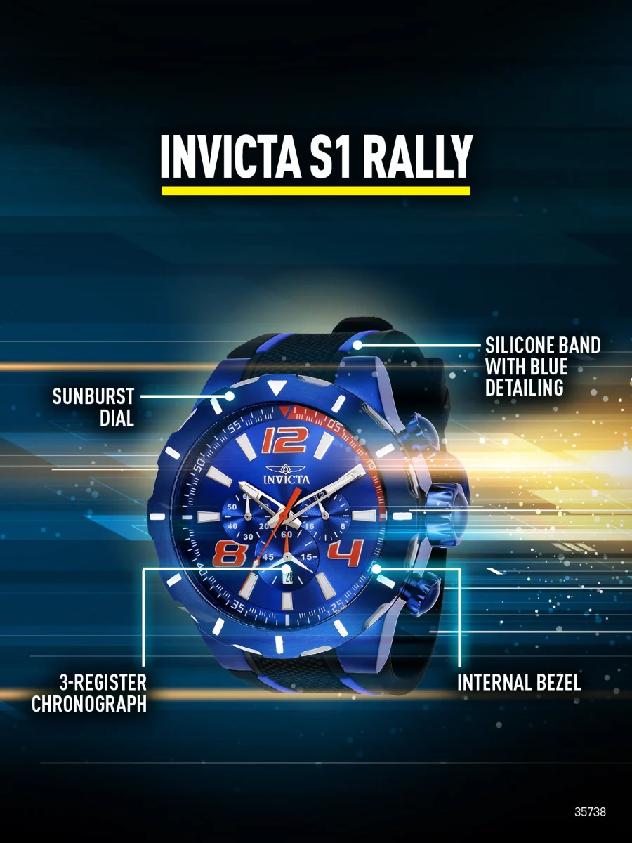Invicta S1 Rally Overdrive Men's Watch - 52mm. Black. Blue (35738) 2 Invicta S1 Rally Overdrive Men's Watch - 52mm. Black. Blue (35738)
