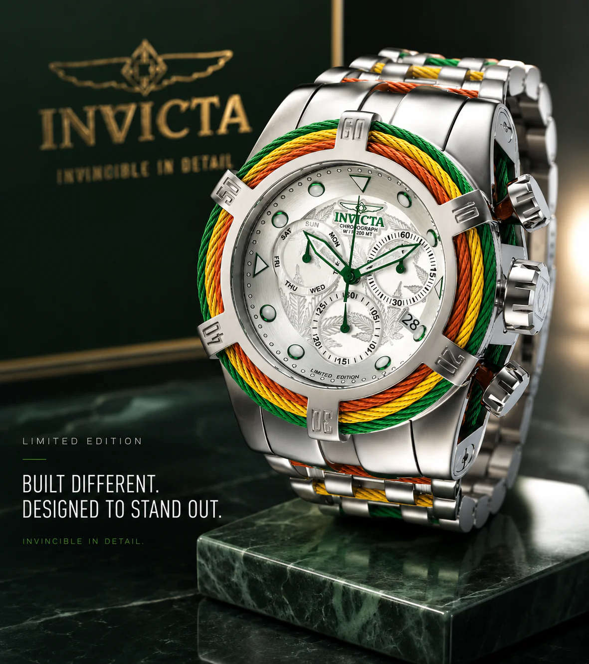 Invicta Bolt One Love Swiss Ronda Z60 Caliber Men's Watch - 53mm, Steel, Red, Yellow, Green (27496) 2 Invicta Bolt One Love Swiss Ronda Z60 Caliber Men's Watch - 53mm, Steel, Red, Yellow, Green (27496)