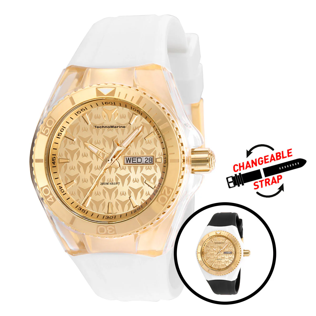 TechnoMarine Cruise Monogram Women's Watch - 40mm, White, Black with Interchangeable Strap (TM-115061)