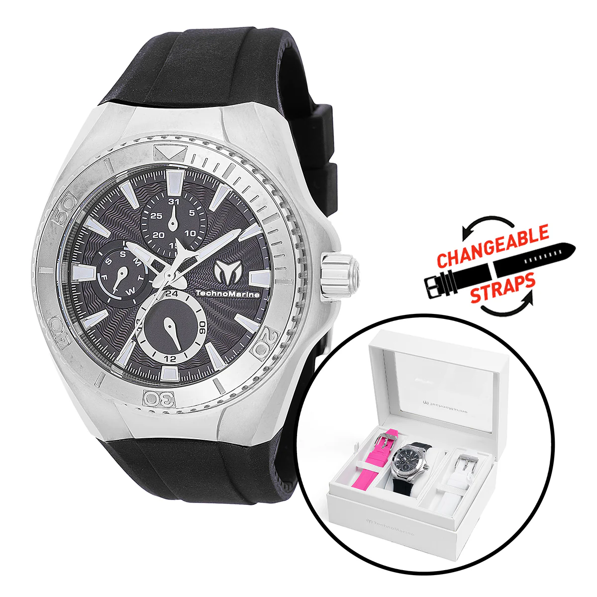 TechnoMarine Cruise California Unisex Watch - 40.57mm, Black, White, Red with Interchangeable Strap (TM-124021)