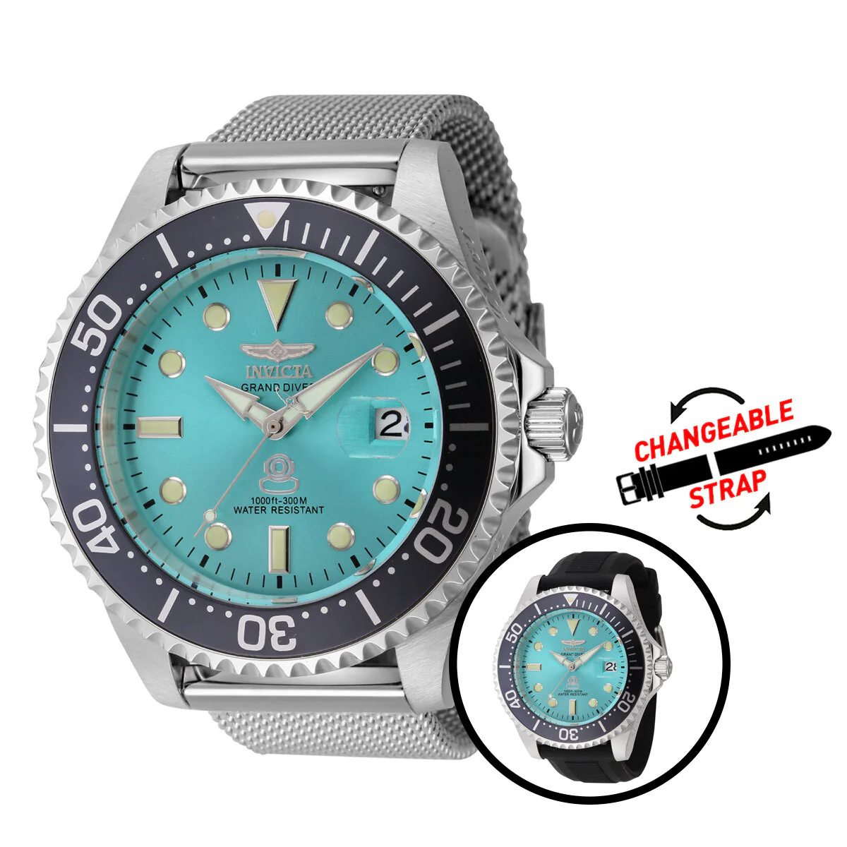 Invicta Grand Diver Automatic Men's Watch - 47mm. Black. Steel with Interchangeable Strap (45804)