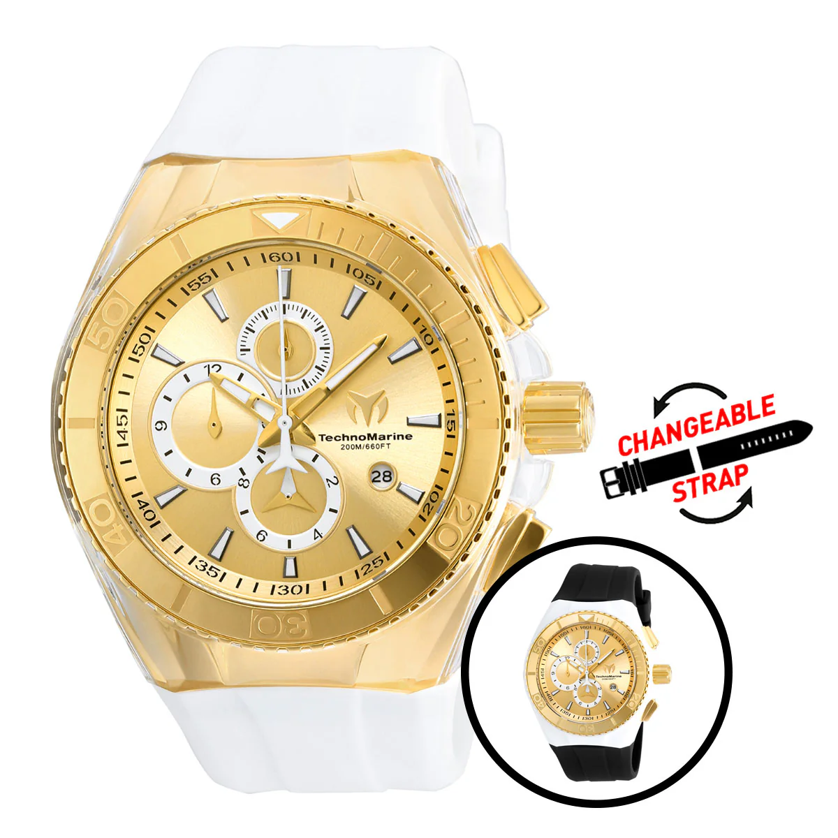TechnoMarine Cruise Star Men's Watch - 46mm, White, Black with Interchangeable Strap (TM-115046)