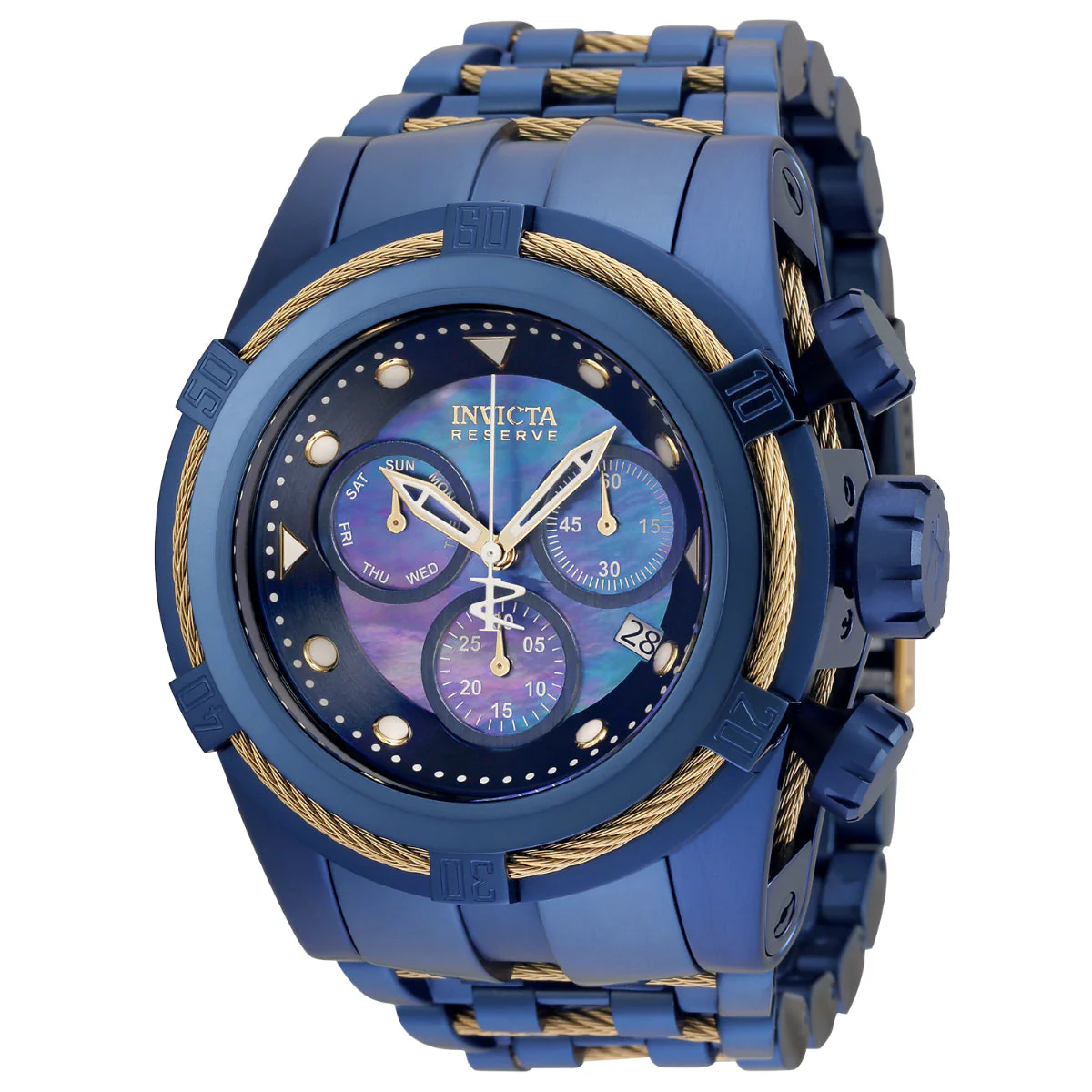 Invicta Reserve Bolt Zeus Swiss Ronda Z60 Caliber Men's Watch w/ Mother of Pearl & Oyster Dial - 53mm. Gold. Dark Blue (35323) 1 Invicta Reserve Bolt Zeus Swiss Ronda Z60 Caliber Men's Watch w/ Mother of Pearl & Oyster Dial - 53mm. Gold. Dark Blue (35323)