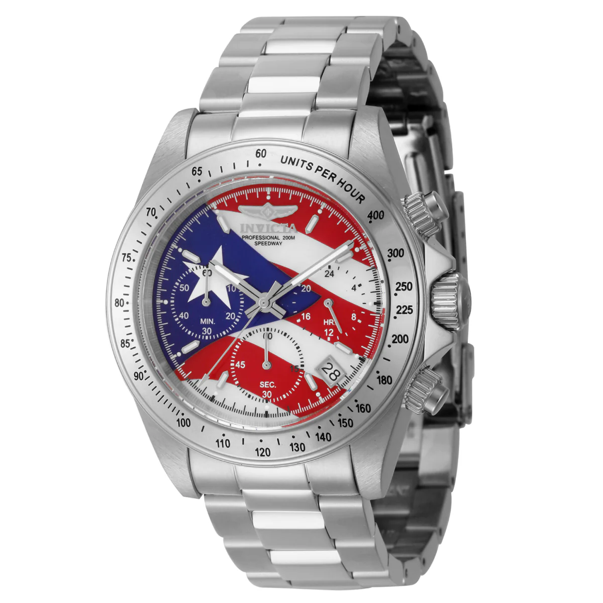 Invicta Speedway Puerto Rico Flag Men's Watch w/ Mother of Pearl Dial - 40mm, Steel (46111)
