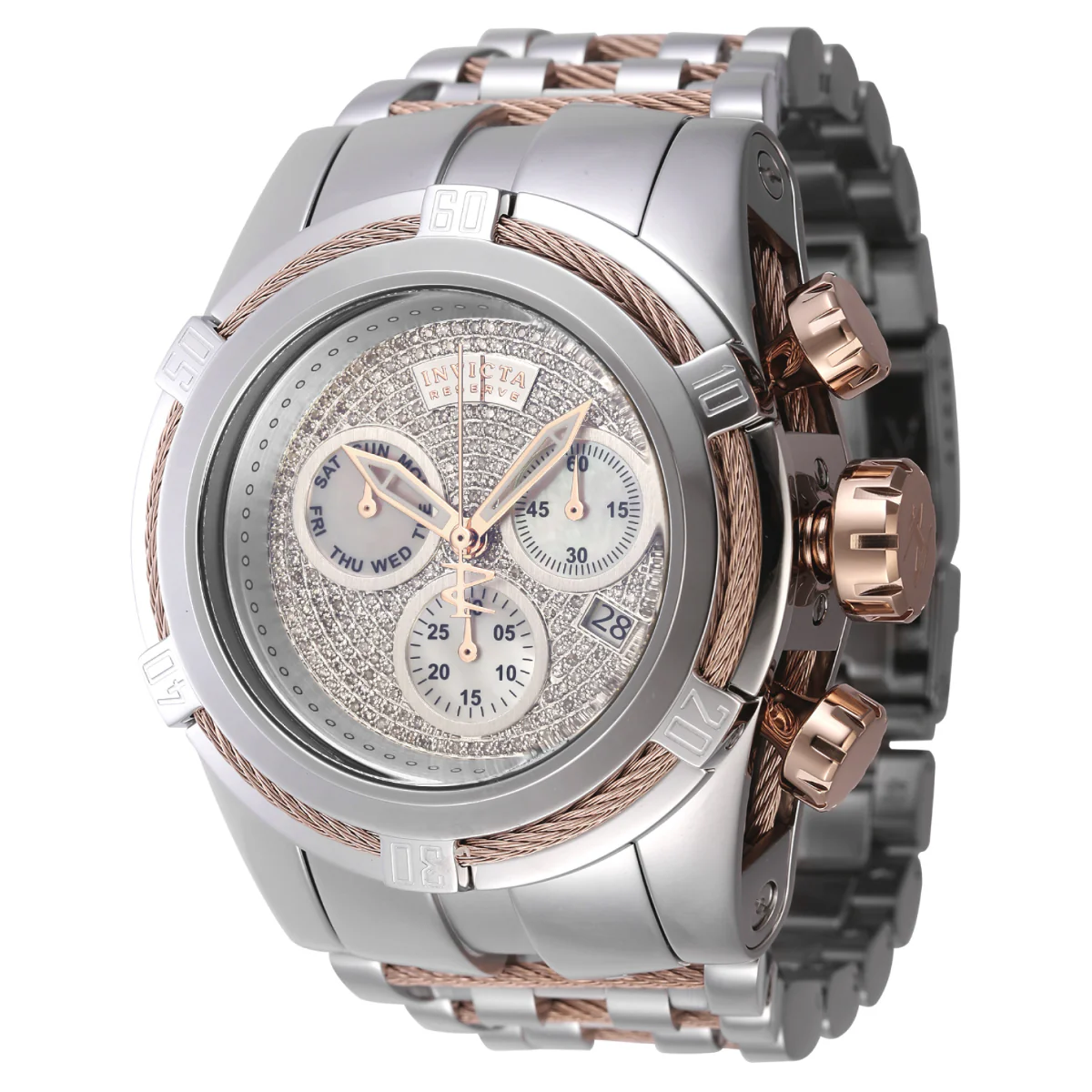 Invicta Reserve Bolt Zeus 1.02 Carat Diamond Swiss Ronda Z60 Caliber Men's Watch w/ Mother of Pearl Dial - 53mm, Rose Gold, Steel (45919)